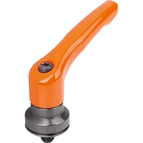 Adjustable Handle W Clamp Force Intensif Size:5 M12X50, Zinc Orange, Comp:Steel Black Oxidized
